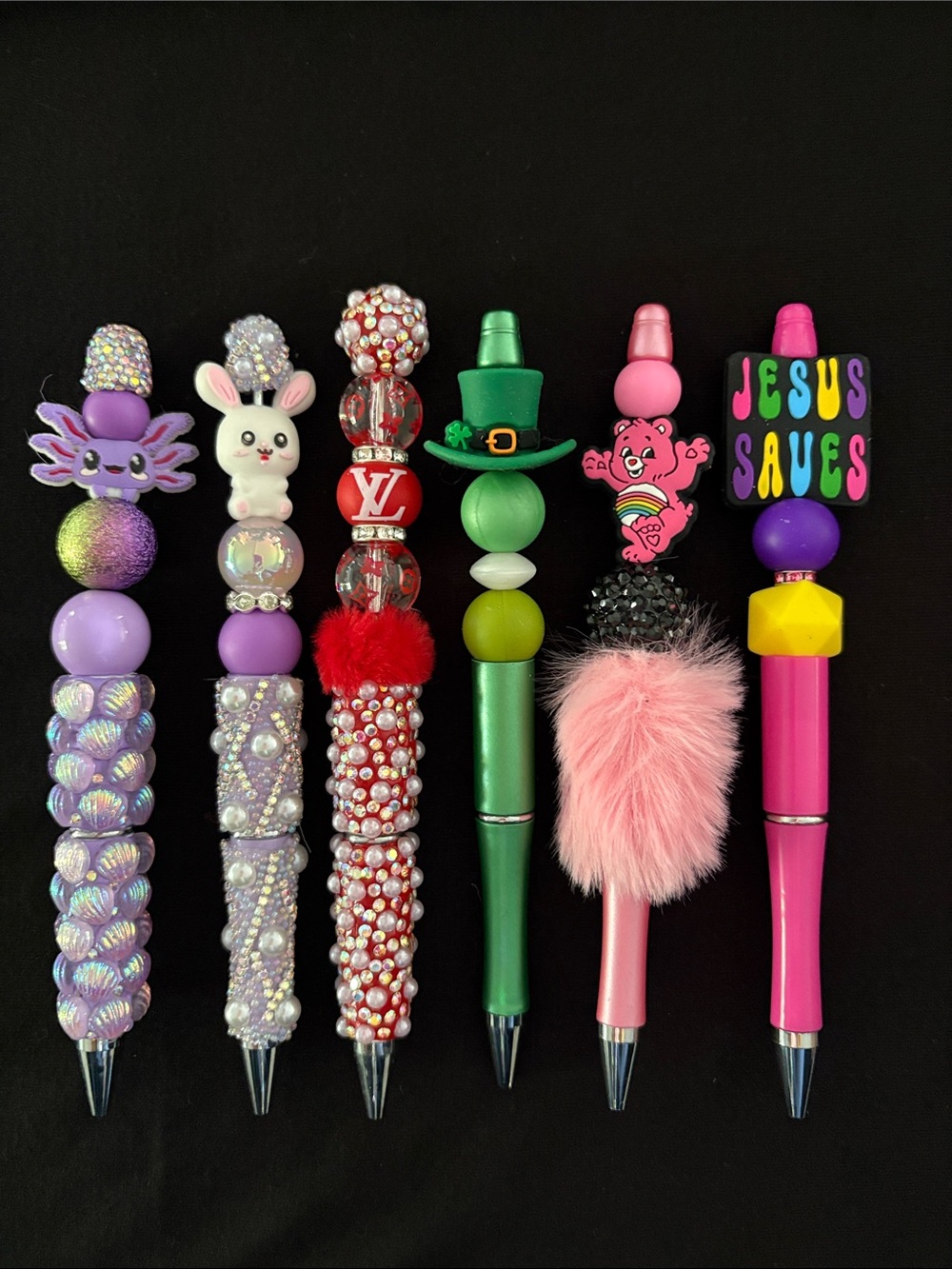 Assorted Decorative Refillable Beaded Pens Set of 6
